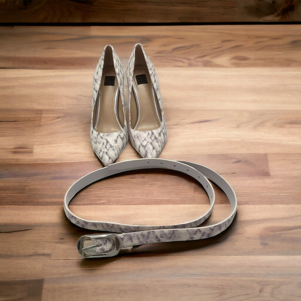 WHBM SNAKE EMBOSSED LEATHER PUMPS AND MATCHING BELT